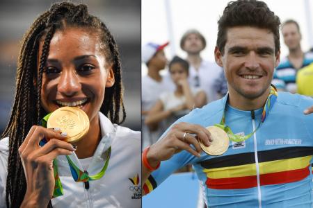 Nafissatou Thiam en Greg Van Avermaet met hun gouden medailles in Rio de Janeiro! Foto - (c) Belga