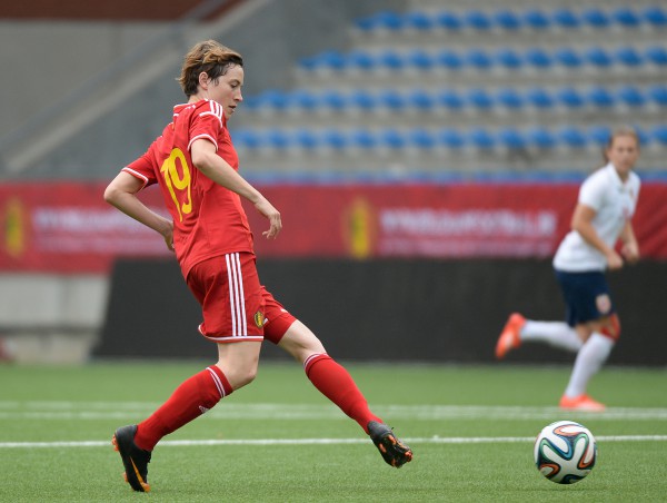 20150523 - SINT-TRUIDEN , BELGIUM : Belgian Imke Courtois pictured during the friendly soccer game between the Belgian Red Flames and Norway, a preparation game for Norway for the Women's 2015 World Cup, Saturday 23 May 2015 at Staaien in Sint-Truiden , Belgium. PHOTO DAVID CATRY