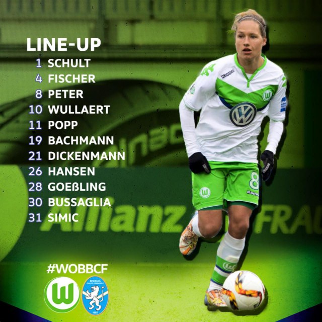 De opstelling van VfL Wolfsburg voor het thuisduel tegen Brescia! Foto - (c) VfL Wolfsburg