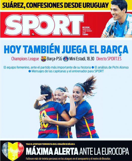 Het vrouwenteam van FC Barcelona staat vandaag op de voorpagina van de krant in Spanje!