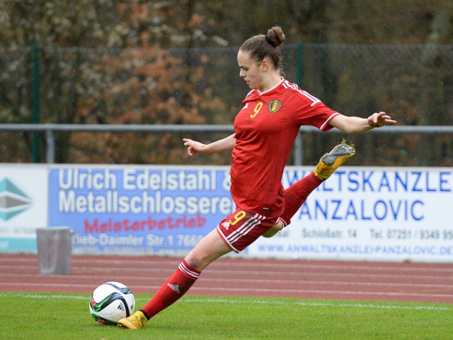 Amber Maximus zorgde voor het Belgische doelpunt bij de U19 in het oefenduel tegen Slovakije! Foto - David Catry