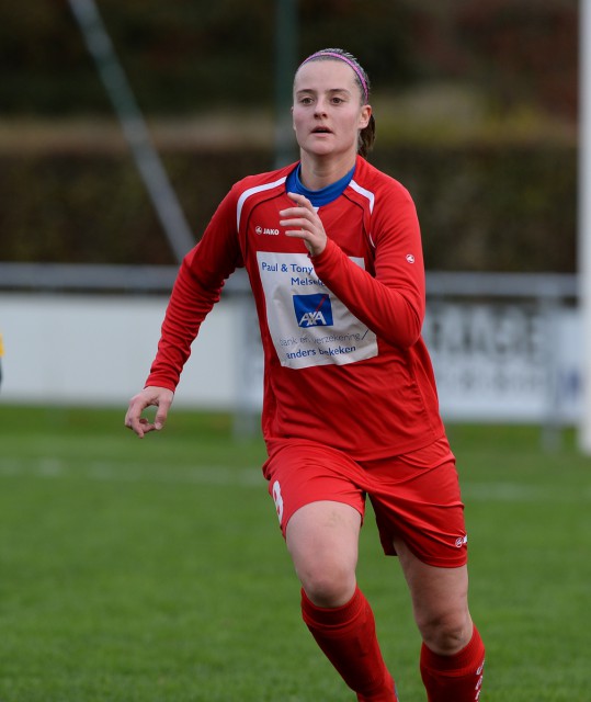 Rebecca Degenaers lukte het winnende doelpunt voor leider Svelta Melsele thuis tegen Cerkelladies Brugge. Foto - David Catry