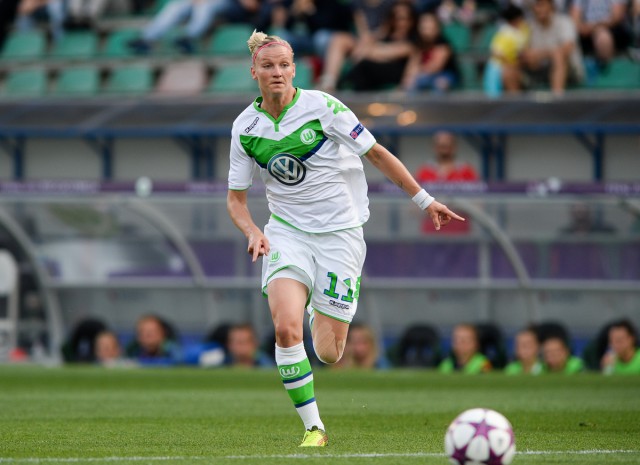 Alexandra Popp lukte de gelijkmaker voor VfL Wolfsburg in de UWCL-finale 2016 tegen Olympique Lyonnais! Foto - Sportpix.be/David Catry